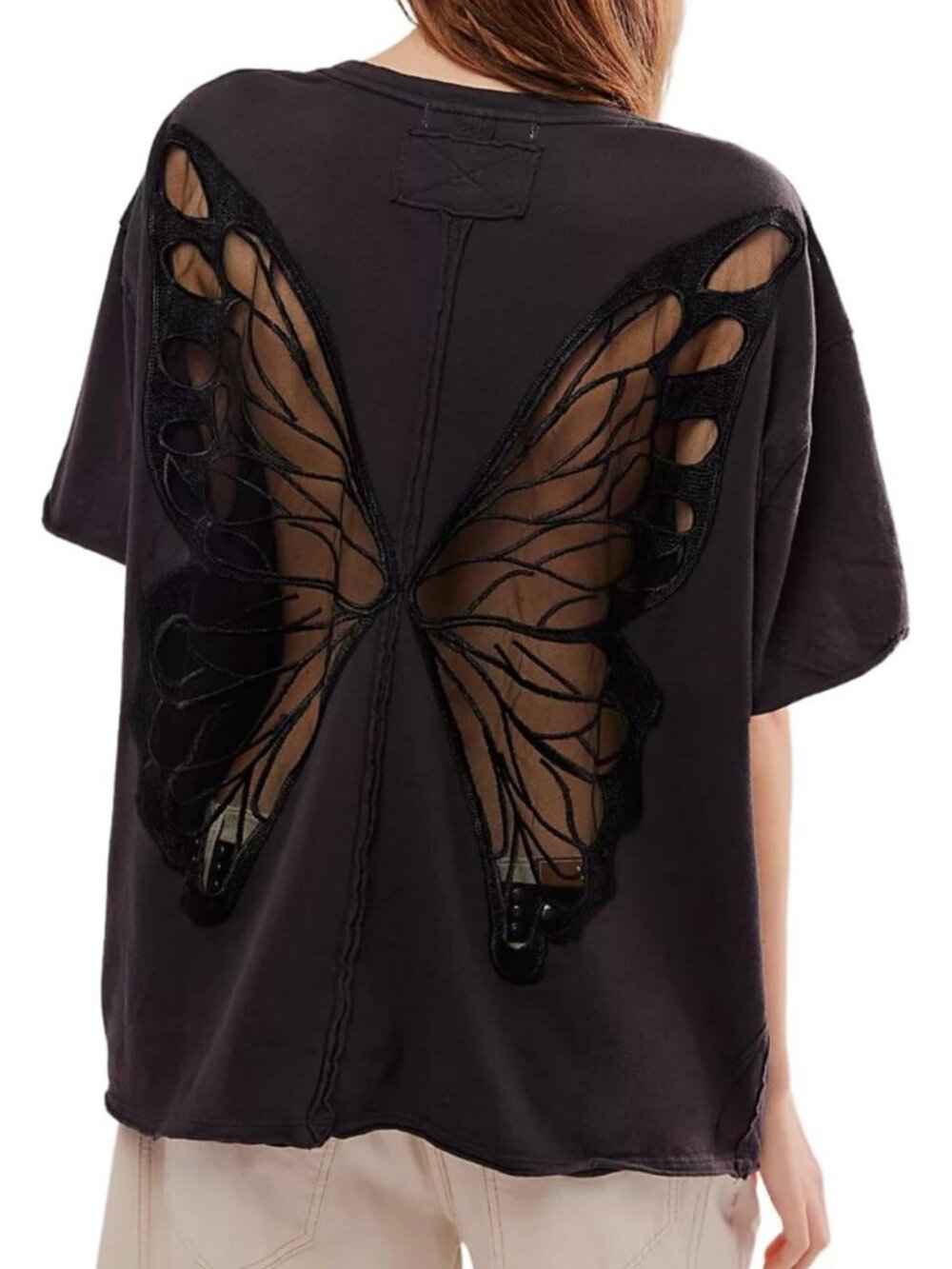 Chic Oversized Butterfly Wing T-Shirt - Casual Loose-Fit Short Sleeve Tee